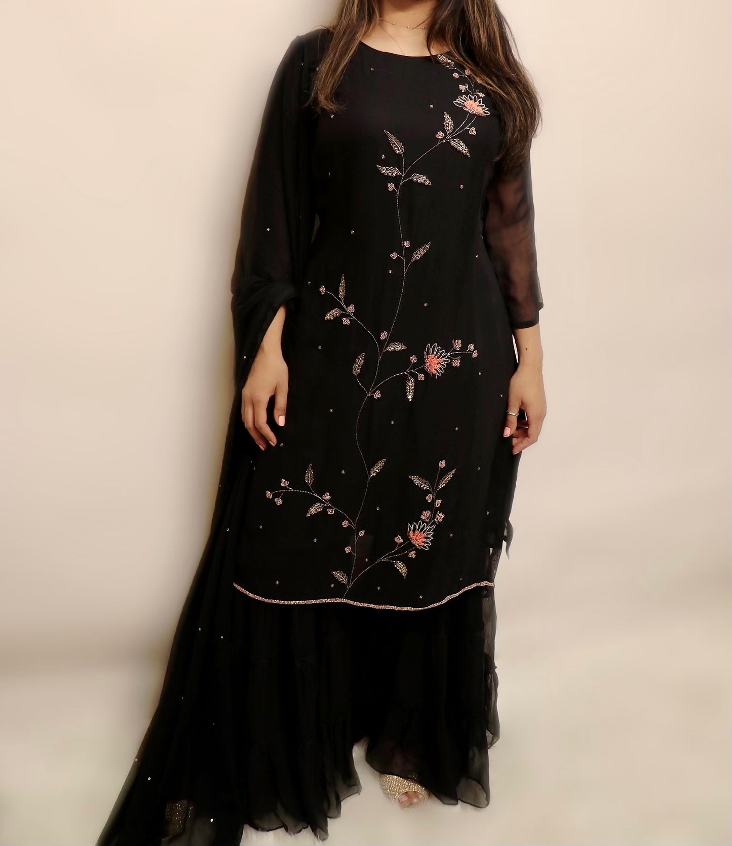 Light weight black georgette gharara  suit