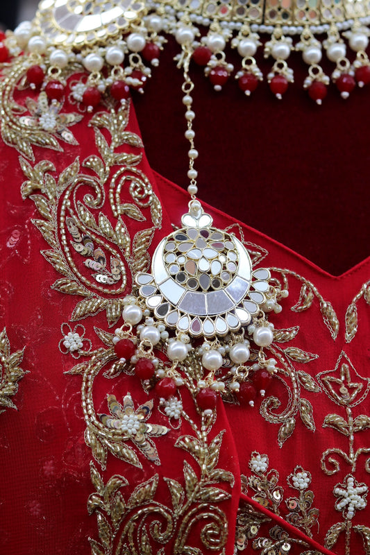 Red mirror choker bridal set