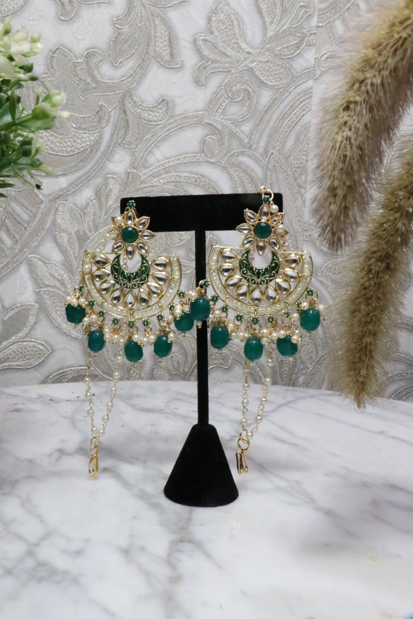 Medium sized green bead earrings - Selina Habibti Attire