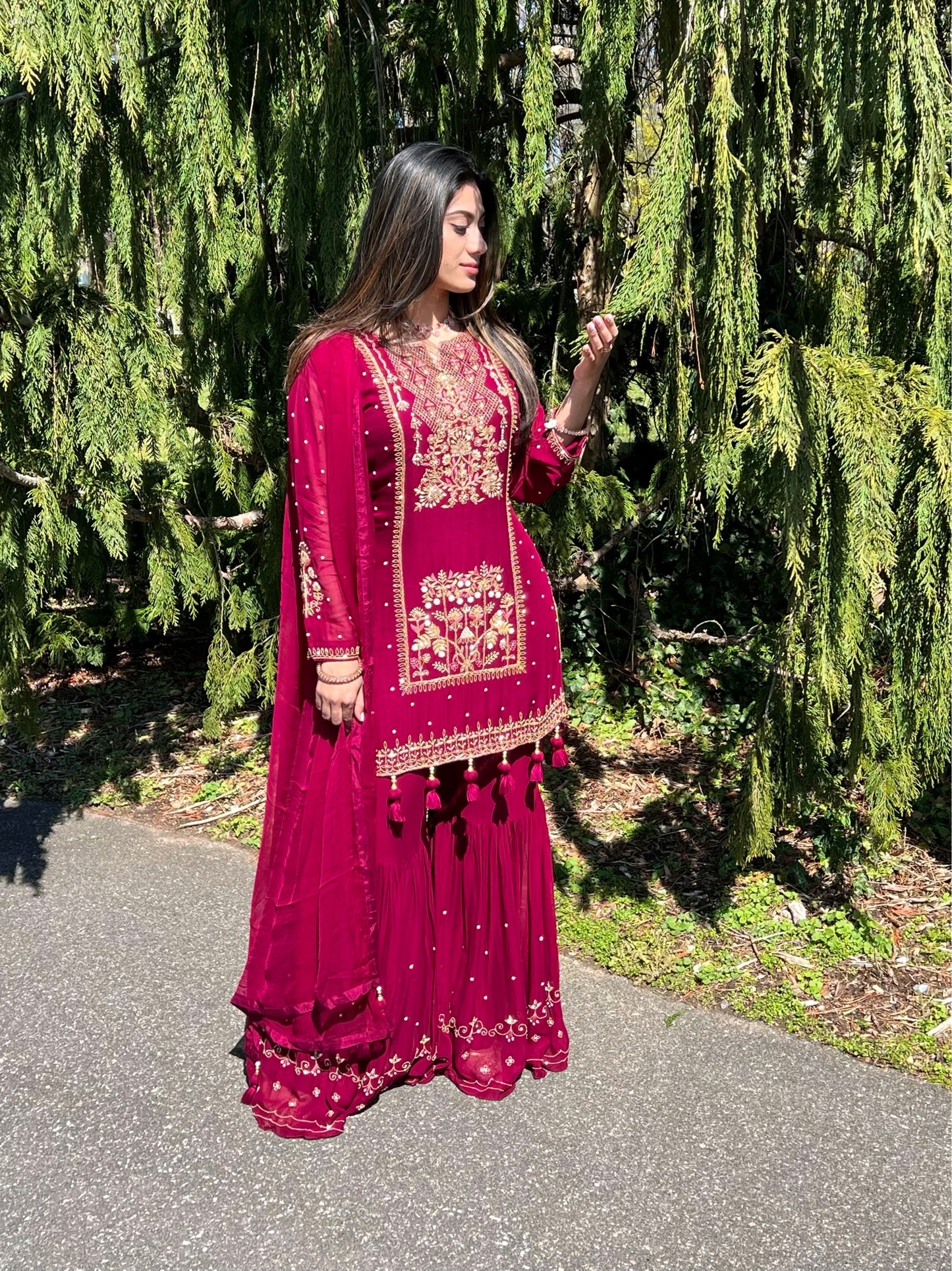 Plum maroon Sharara suit
