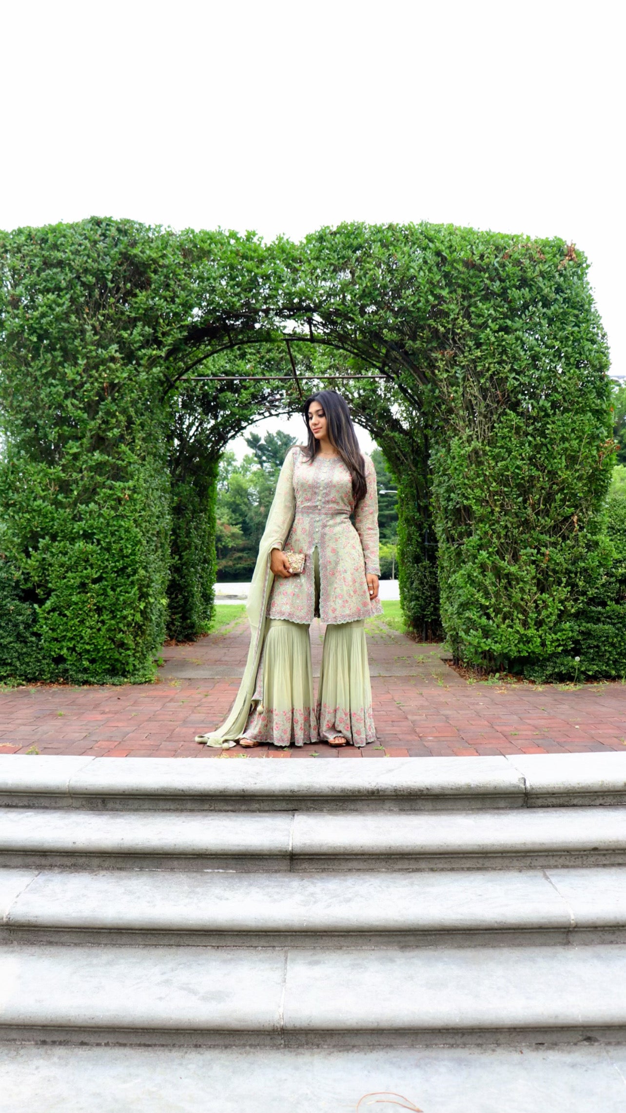 Mint green and pink sharara suit