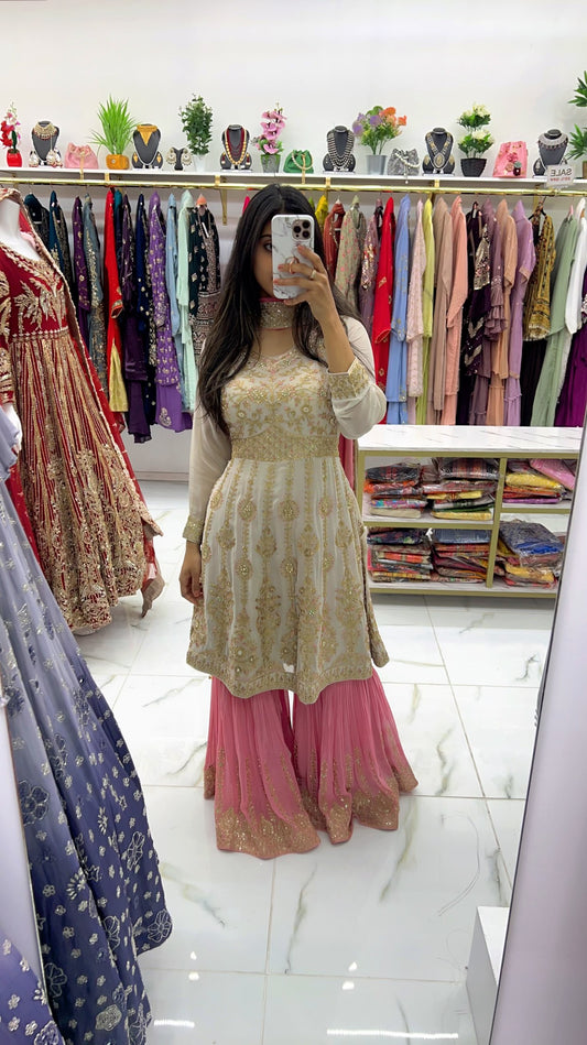 Peplam gharara in pink contrast