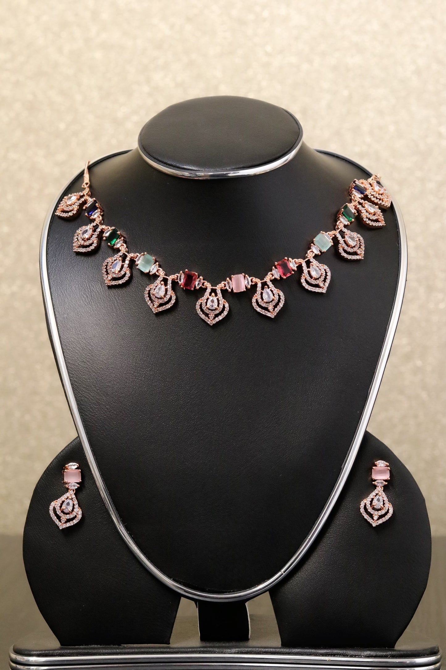 Multi colored rose gold necklace set