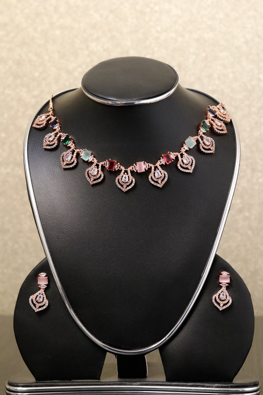Multi colored rose gold necklace set