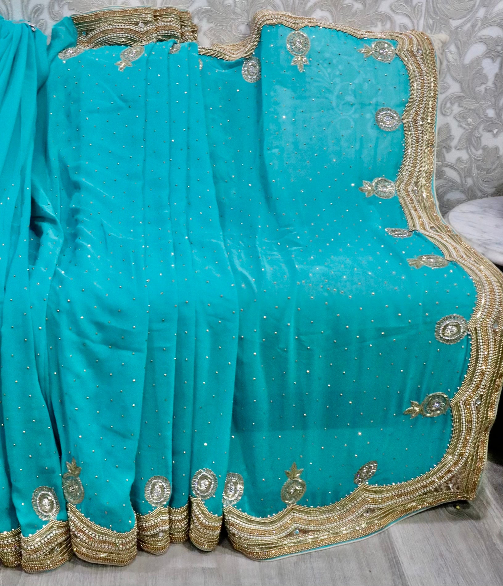 Heavy stone work georgette saree - Selina Habibti Attire