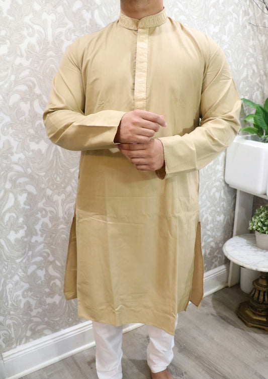 Cream linen kurta - Selina Habibti Attire