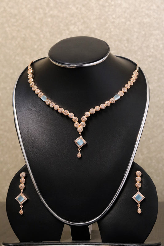Rose gold blue gem necklace set