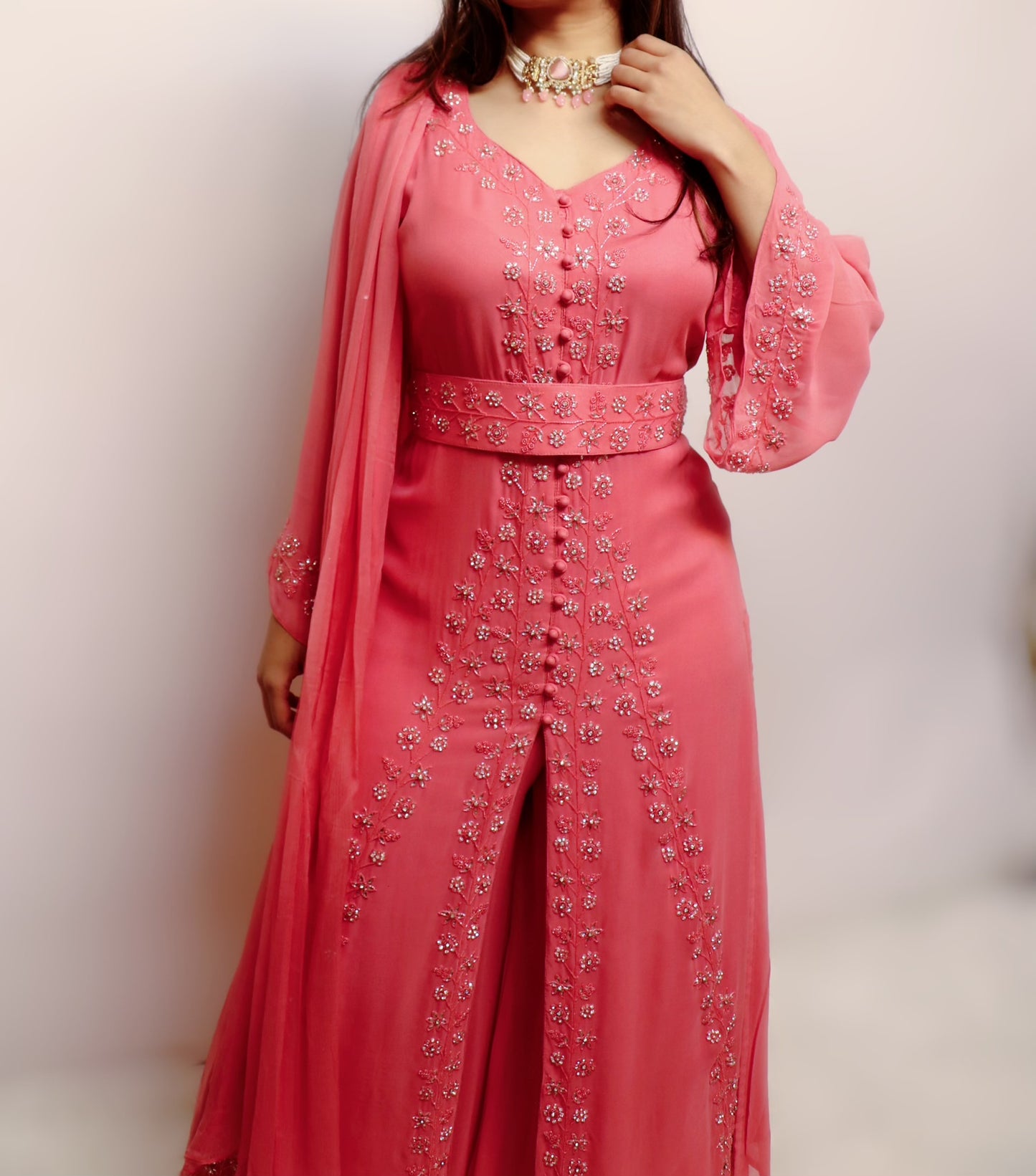 Belted party wear suit