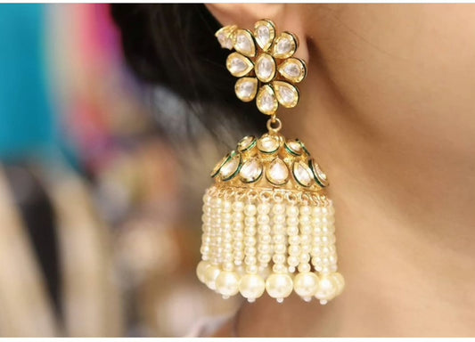 Kundan gold plated jumka with pearl work - Selina Habibti Attire