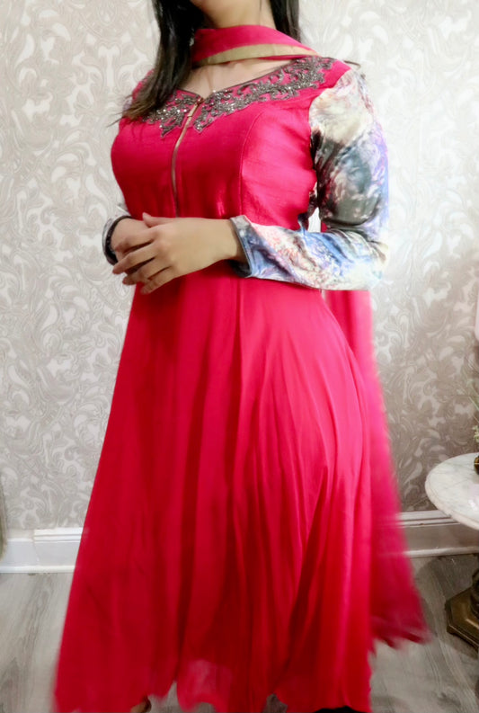 Magenta floral gown three piece - Selina Habibti Attire