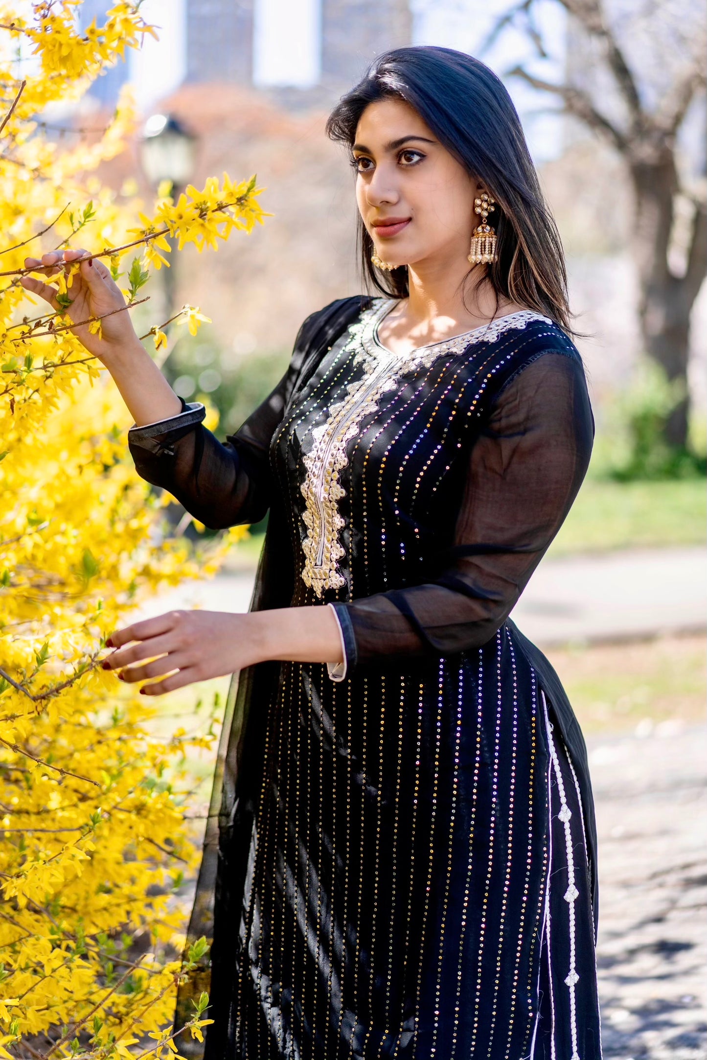 Black all over sequence work three piece - Selina Habibti Attire