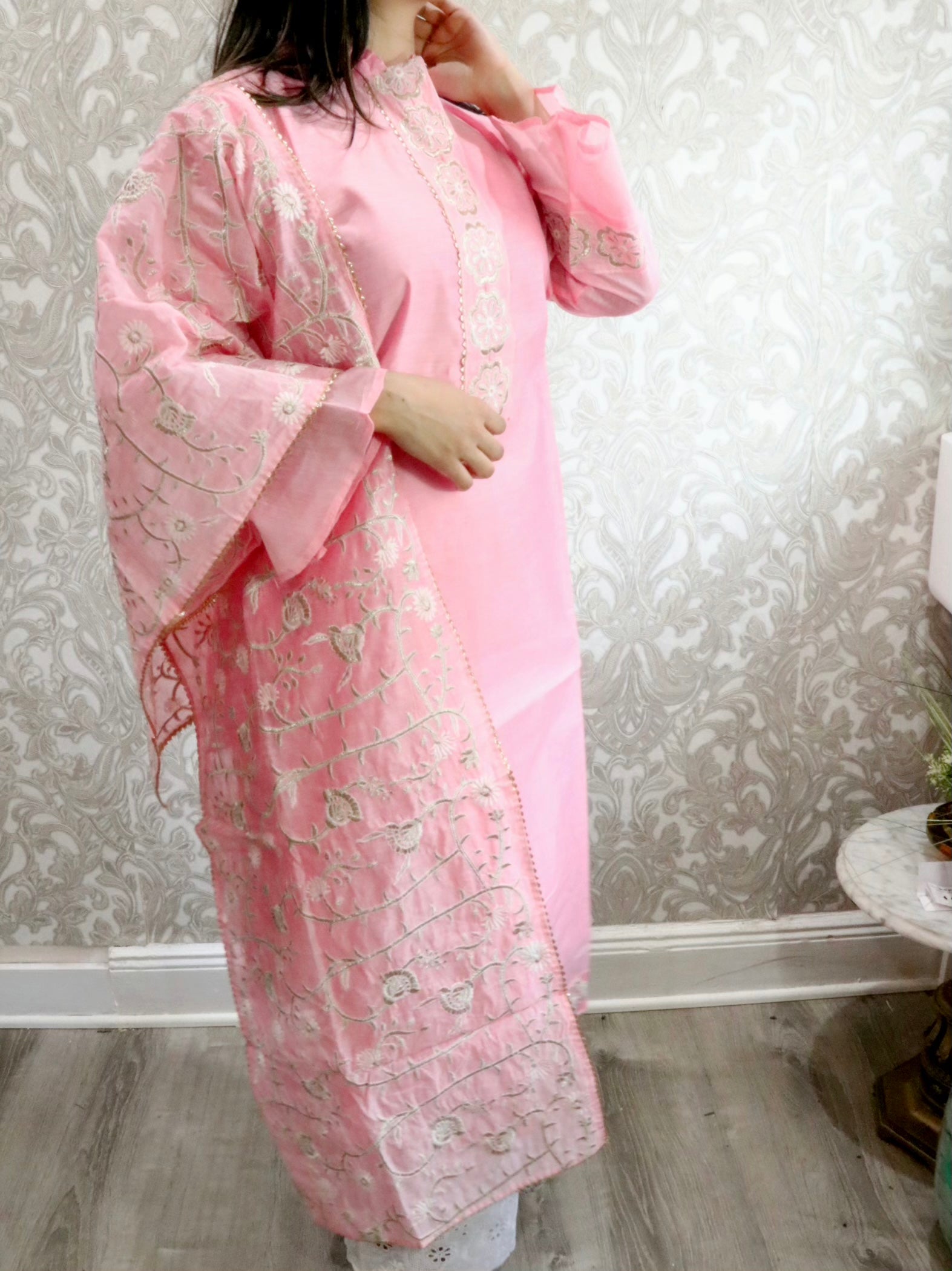 Pink high colar kurti set - Selina Habibti Attire