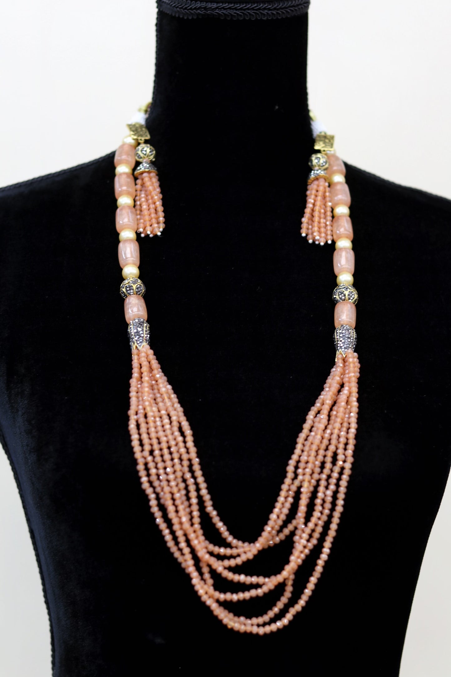 Peach bead long necklace set