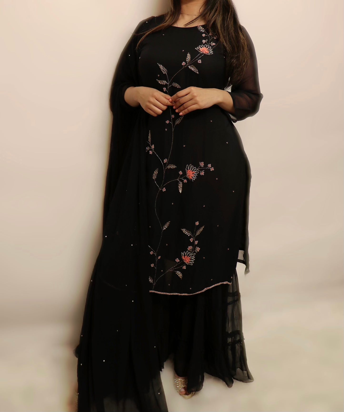 Light weight black georgette gharara  suit