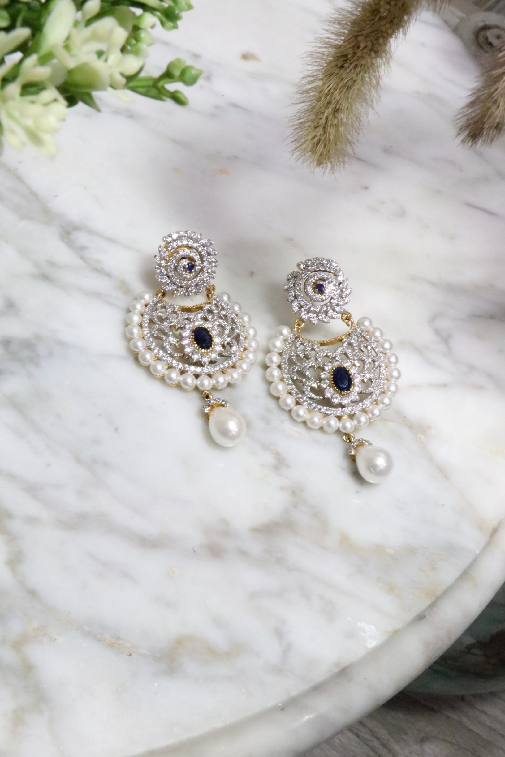 Pearl with navy blue gem - Selina Habibti Attire