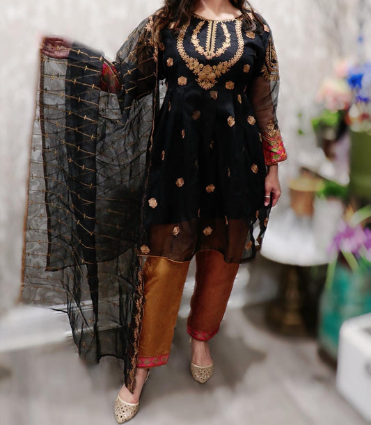 Black frock organza suit