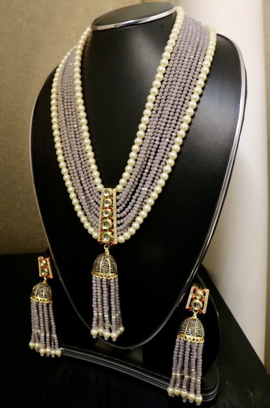 Grey lilac bead necklace set