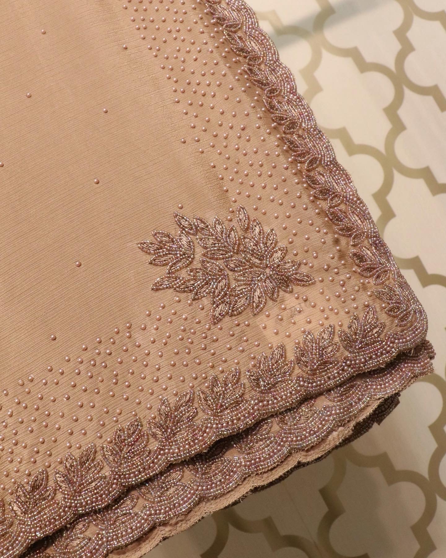 Crepe silk mocha nude saree