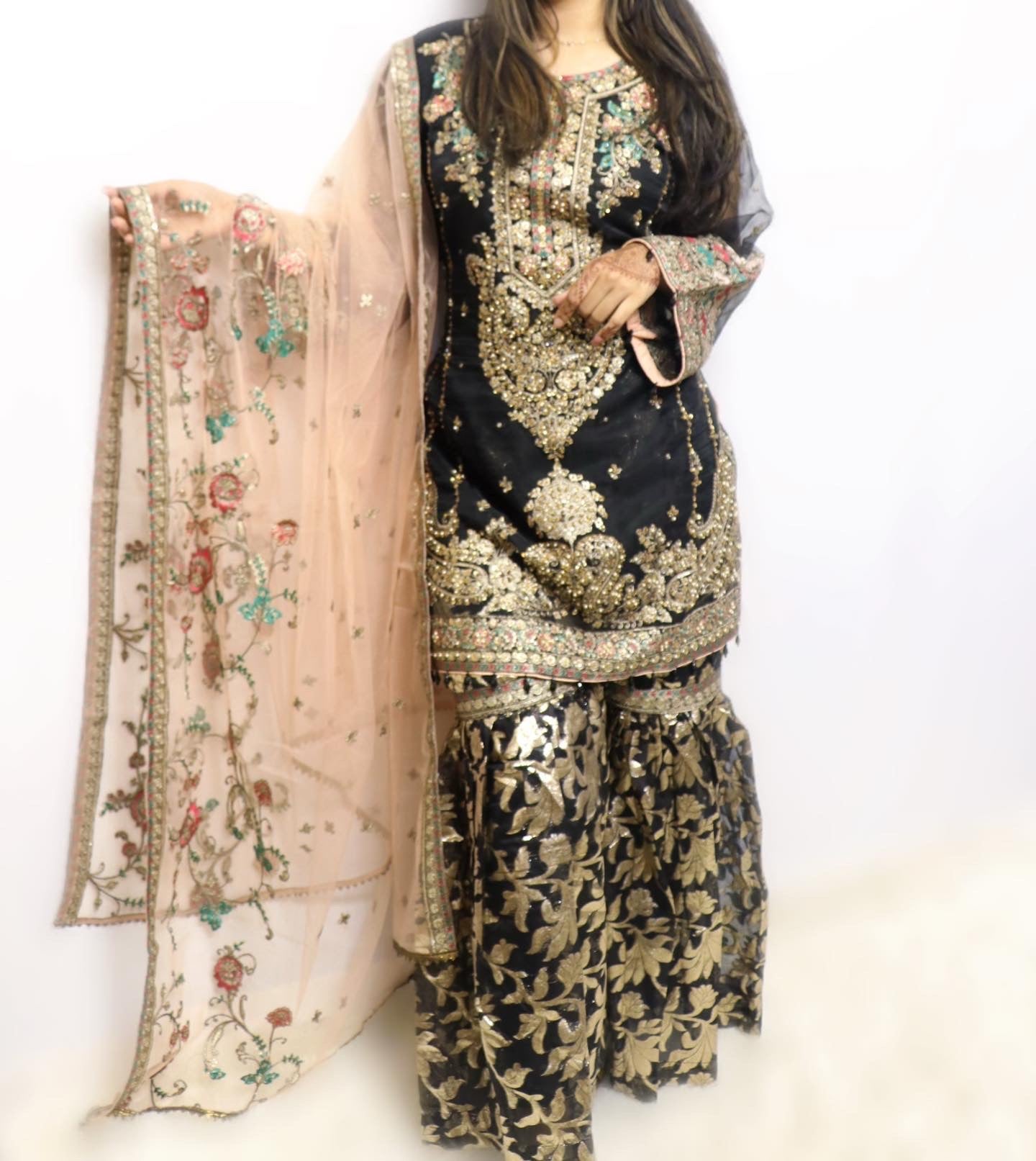 Black organza net gharara suit