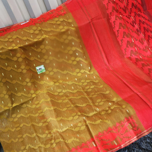 Traditional dhakai Jamadani mustard red