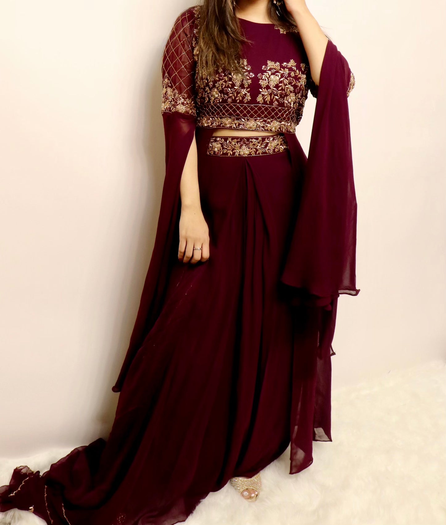 Purple gold embellished beaded designer suit