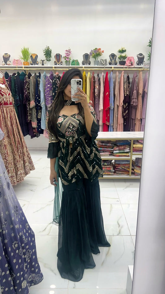 Emerald crop top jacket style gharara suit
