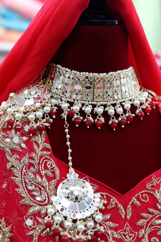Red mirror choker bridal set