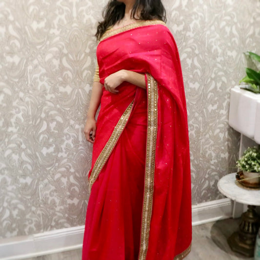 Pure tussar silk magenta mirror work saree - Selina Habibti Attire