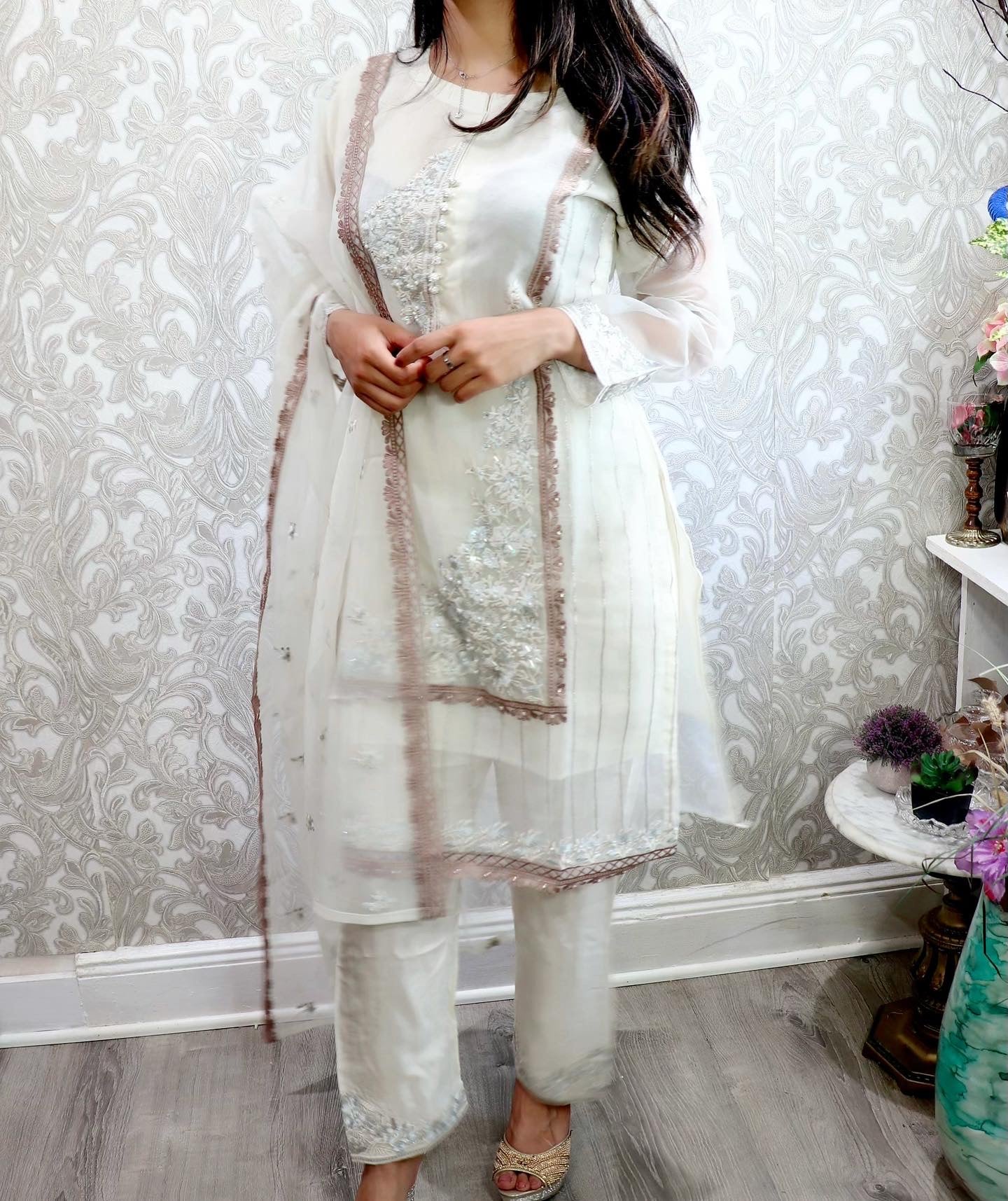 Off white formal organza suit