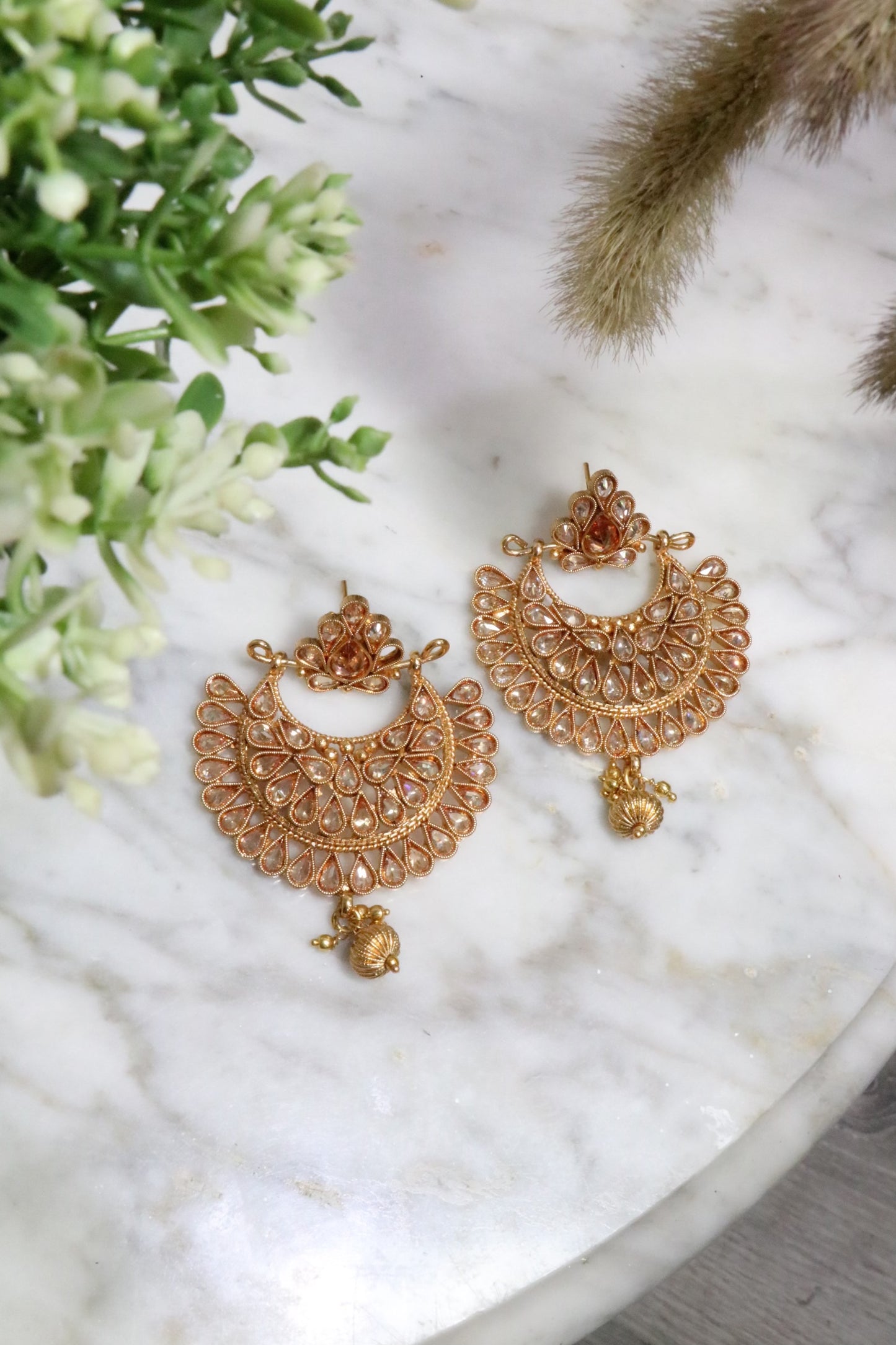 Stone cut gold plated earrings - Selina Habibti Attire