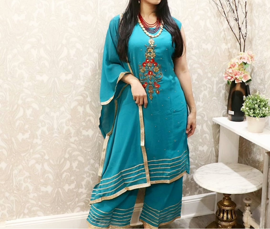 Turquoise outwear three piece - Selina Habibti Attire