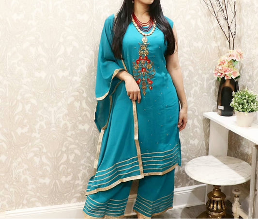 Turquoise outwear three piece - Selina Habibti Attire