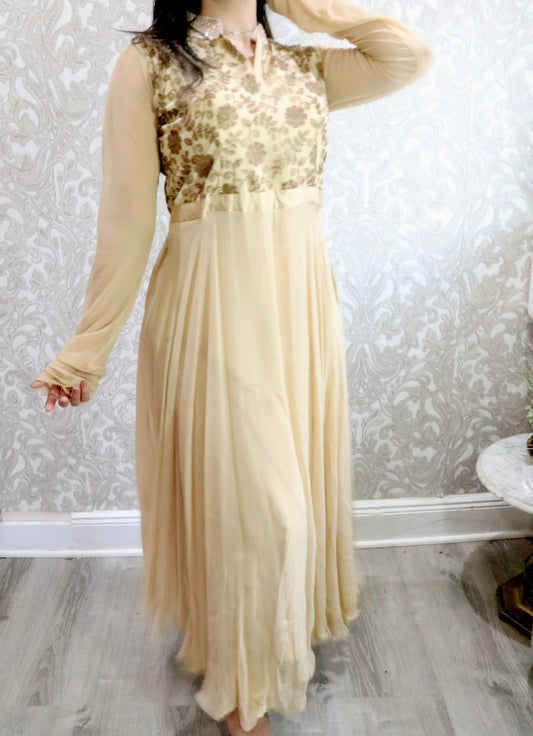 Beige bronze embroidery gown set - Selina Habibti Attire