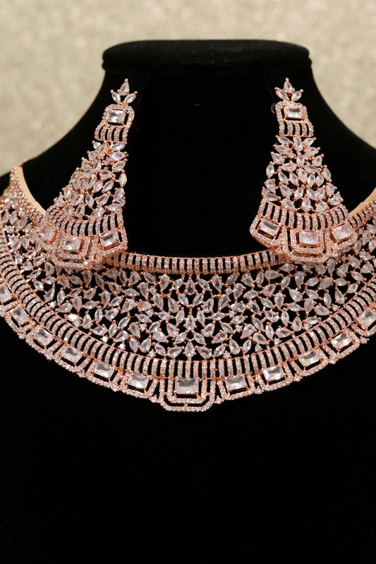 Rose gold diamond cut necklace set