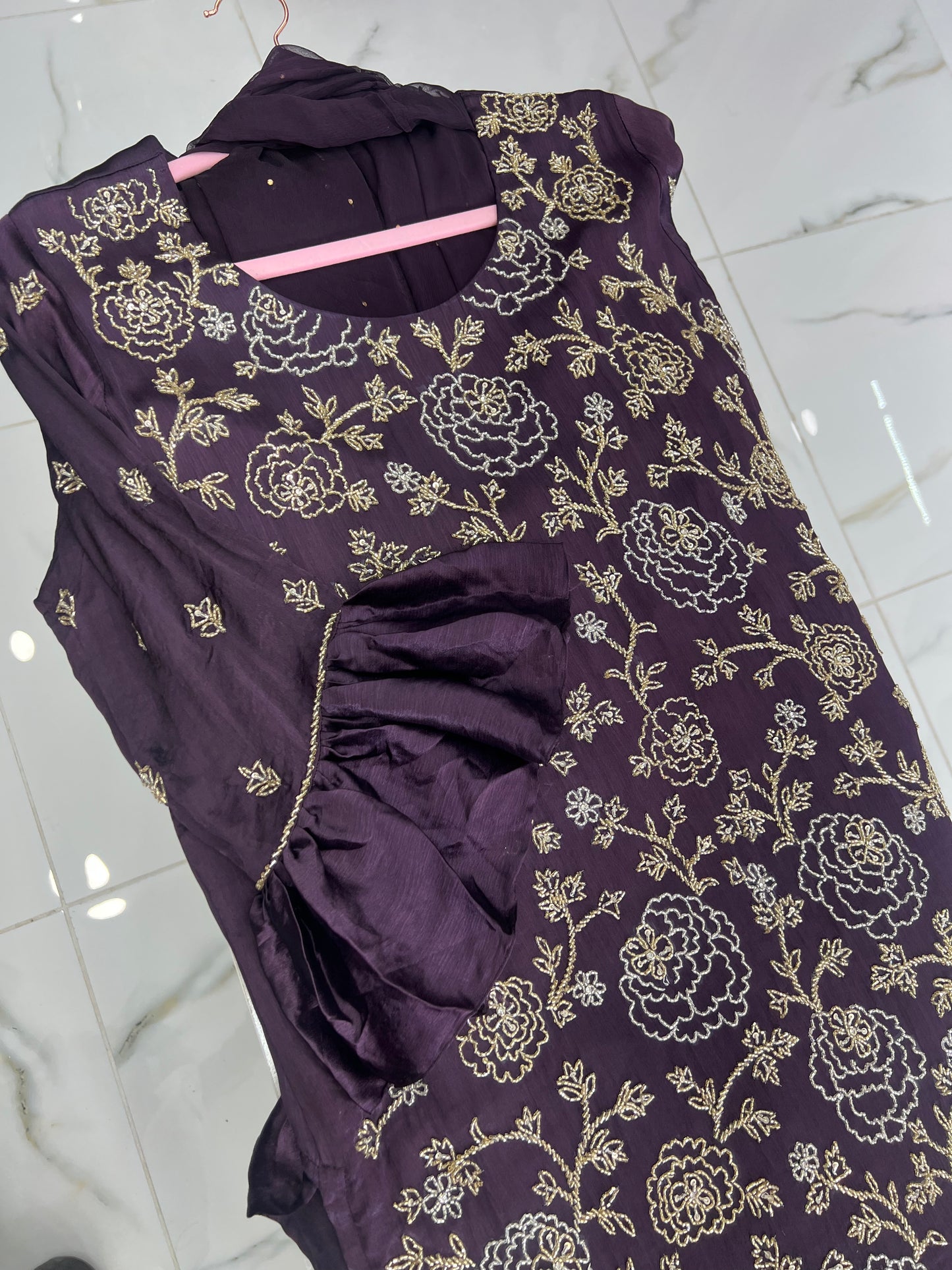 Deep plum all hand bead sharara suit