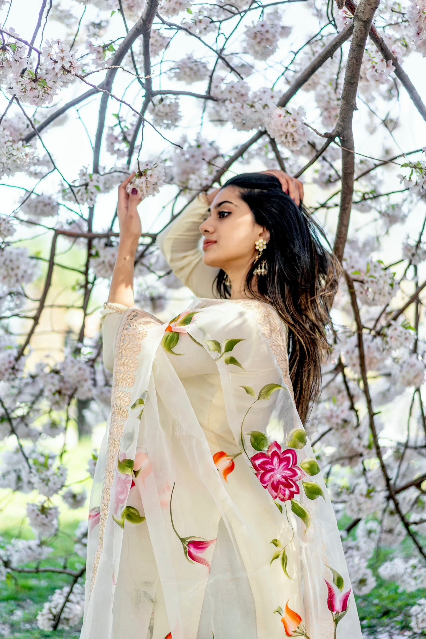 Crepe silk light yellow organza duppata set - Selina Habibti Attire