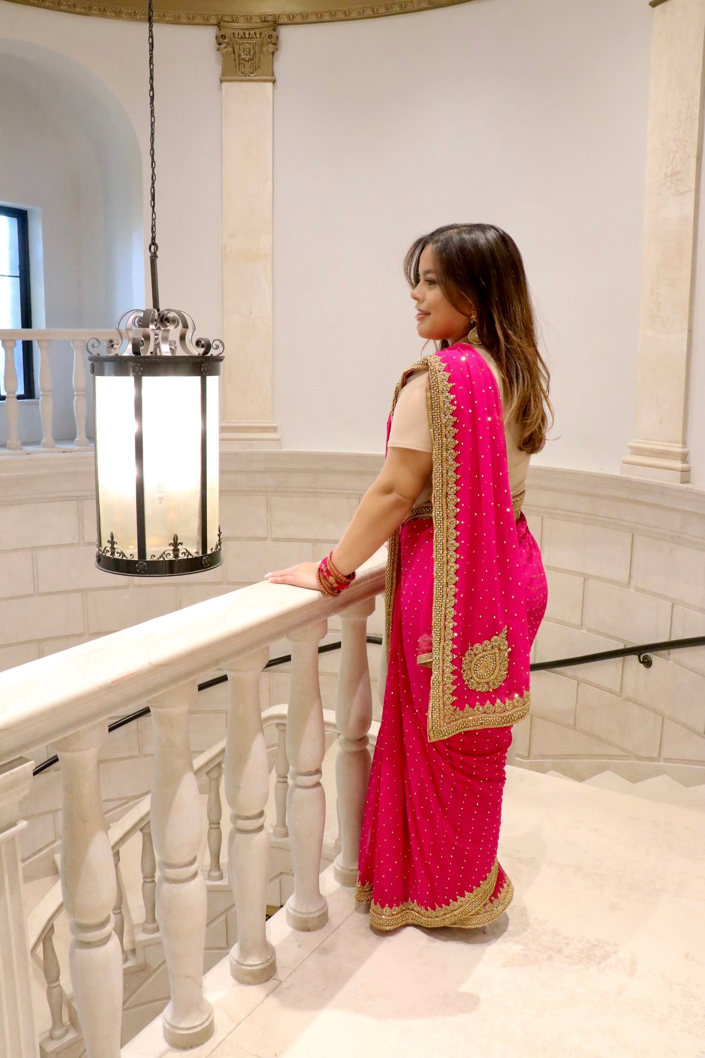 Pink georgette stone work saree