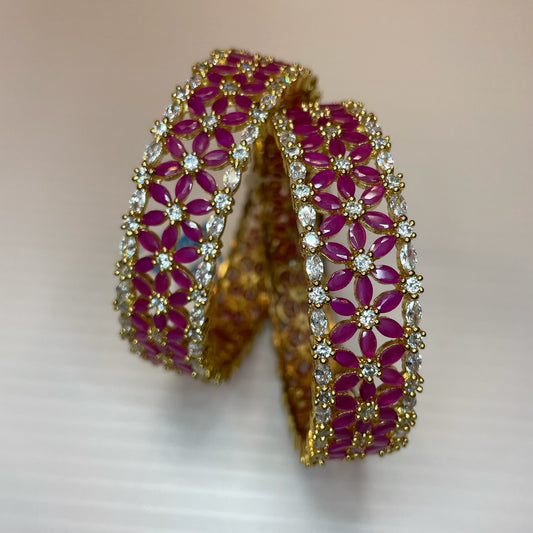 Magenta stone diamond cut bangles - Selina Habibti Attire