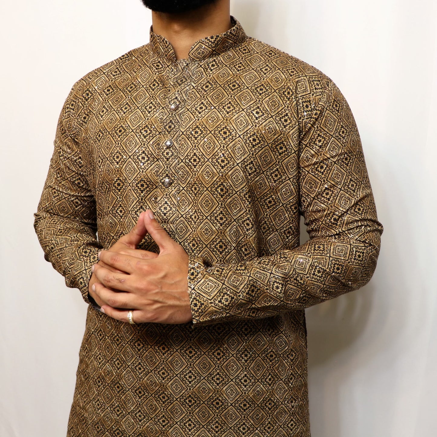 Brown and black sequence detail kurta set