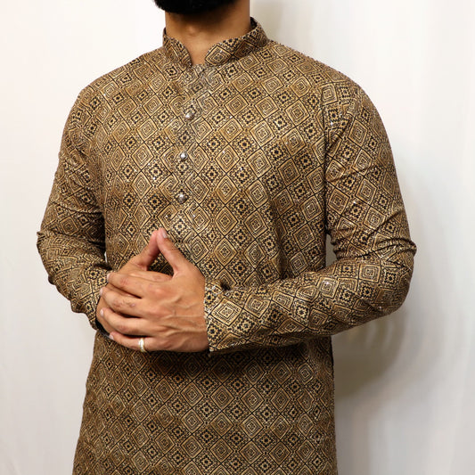 Brown and black sequence detail kurta set