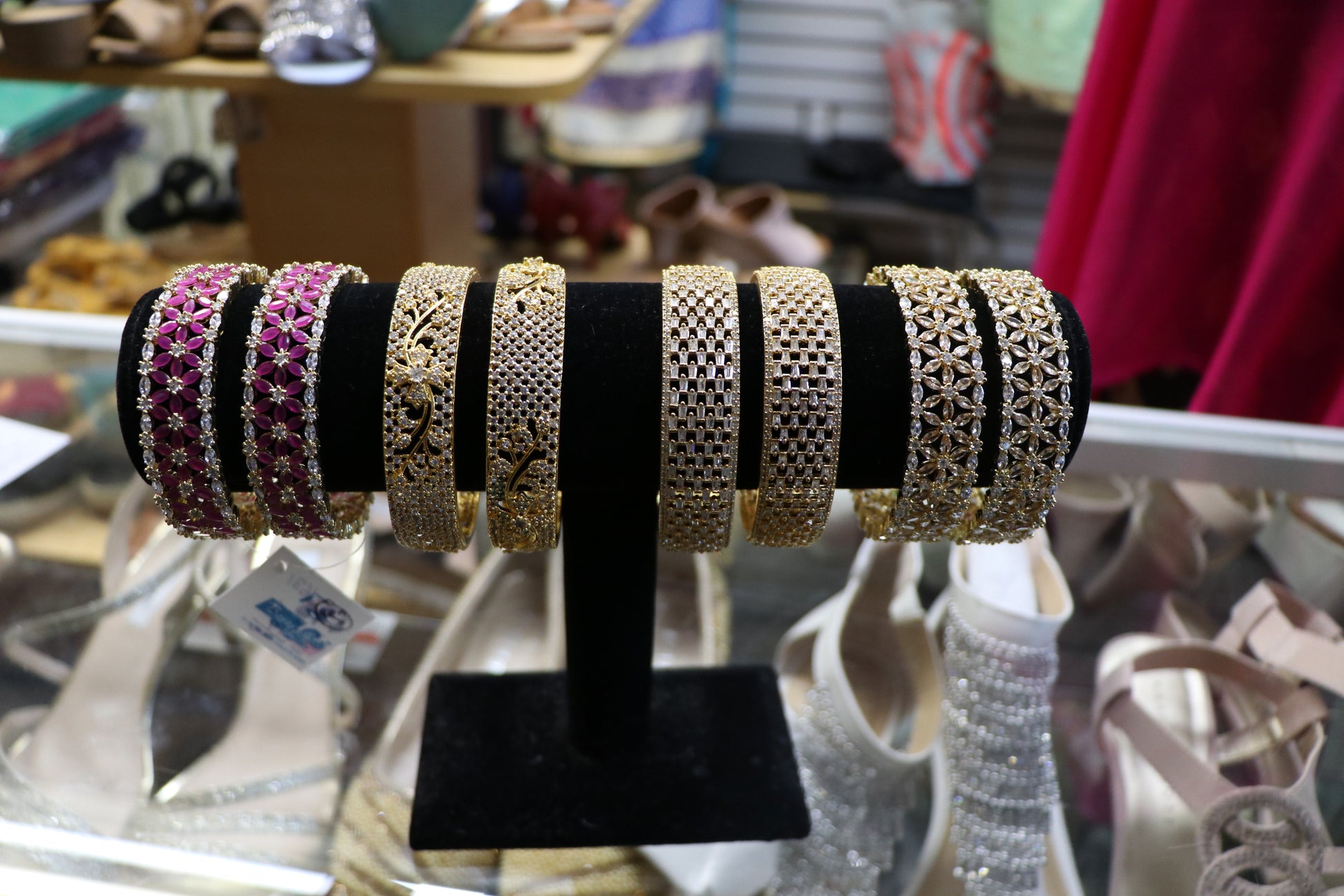 Magenta stone diamond cut bangles - Selina Habibti Attire