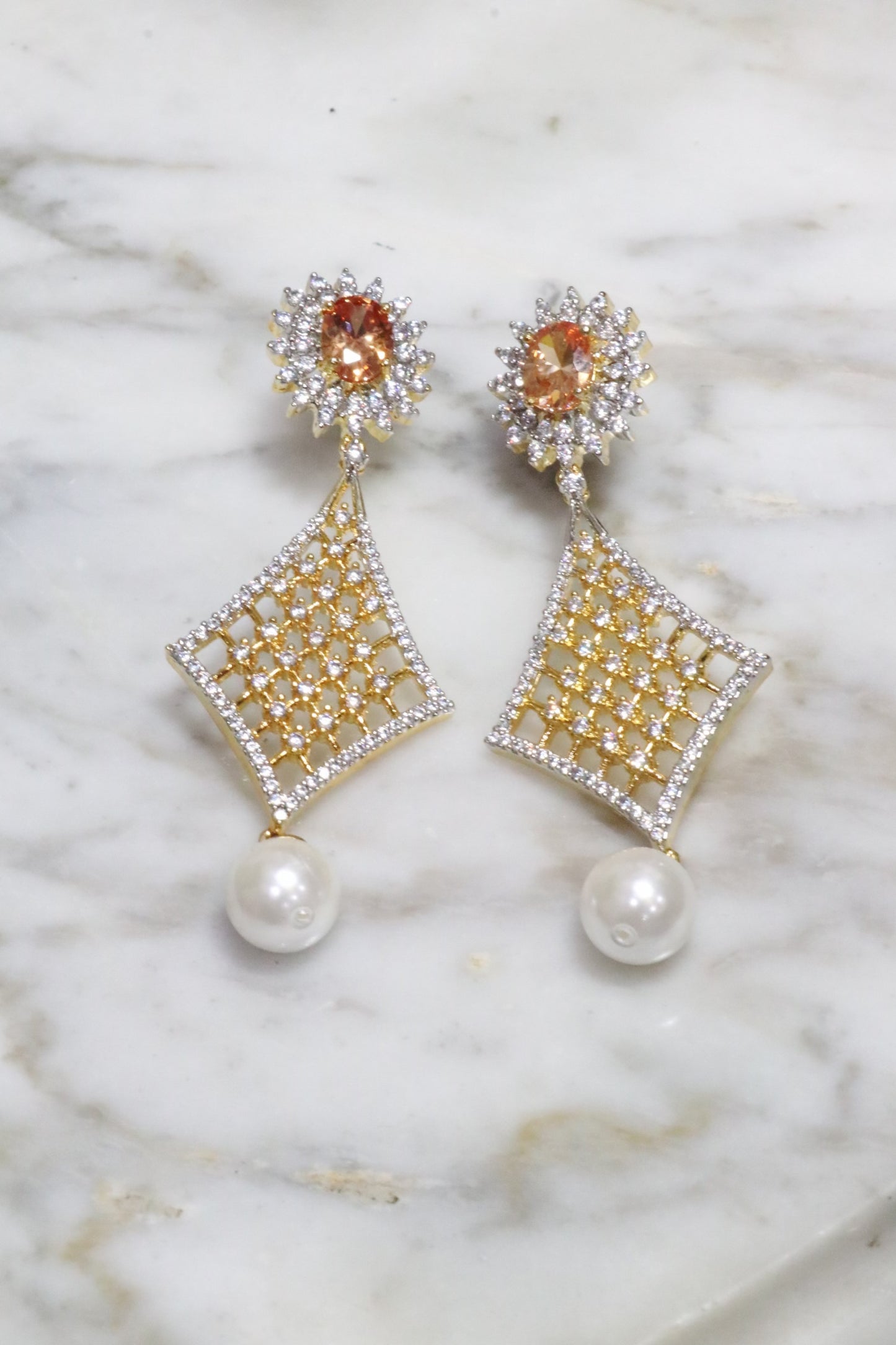 Champagne color pearl earrings - Selina Habibti Attire