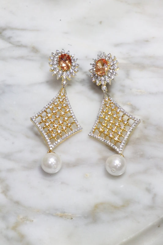 Champagne color pearl earrings - Selina Habibti Attire