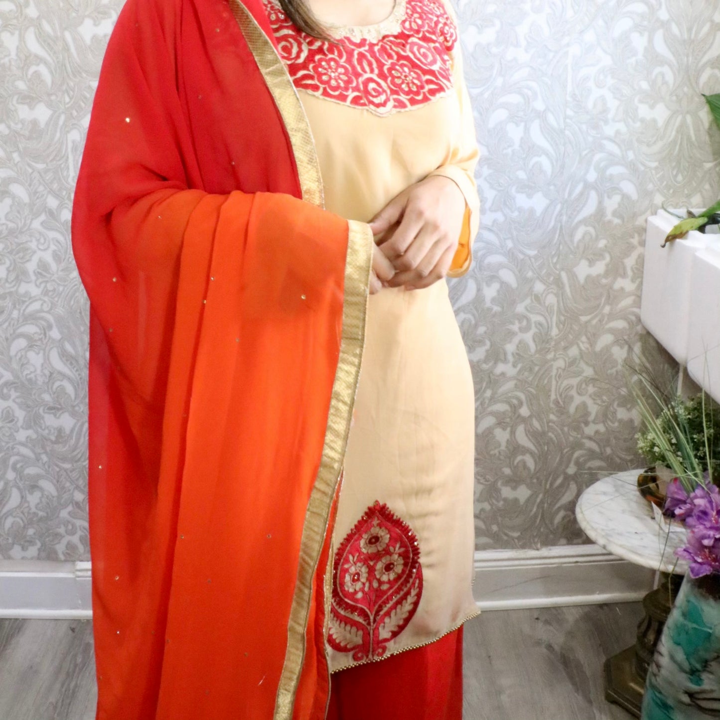 Orange georgette three piece - Selina Habibti Attire