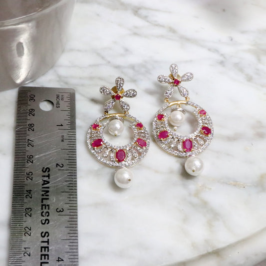 Magenta and pearl AD earrings - Selina Habibti Attire