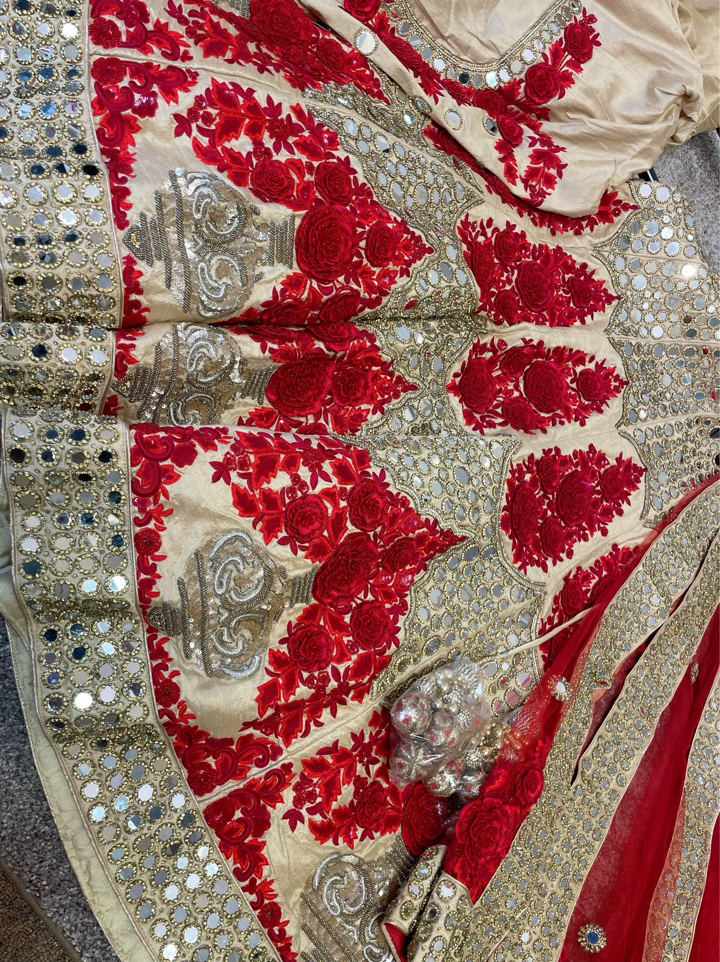 Heavy mirror and 3d bead work bridal lehenga