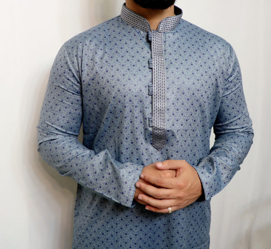 Cotton grey tone blue kurta set