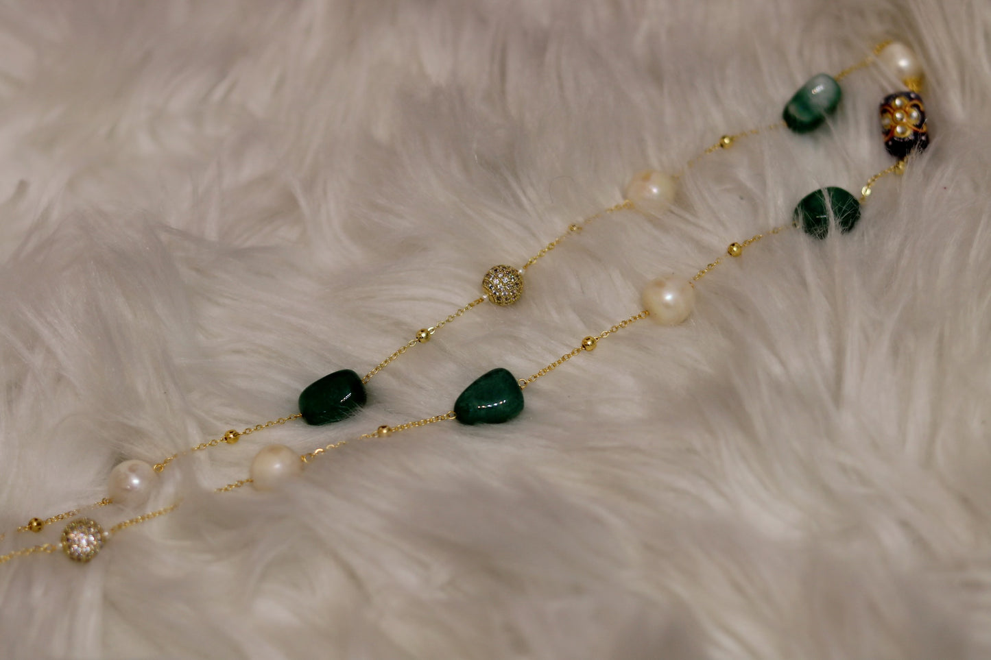 Emerald marble 18k gold long chain