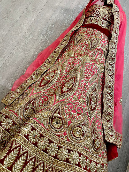 Silk velvet bridal lehenga - Selina Habibti Attire