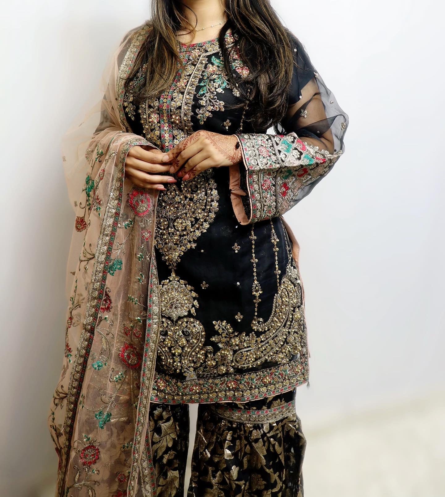 Black organza net gharara suit
